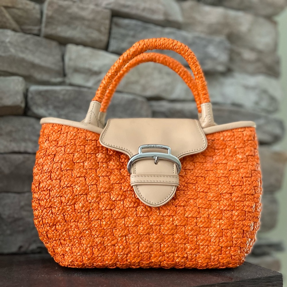 Cole Haan Straw Handbag with Leather Trim